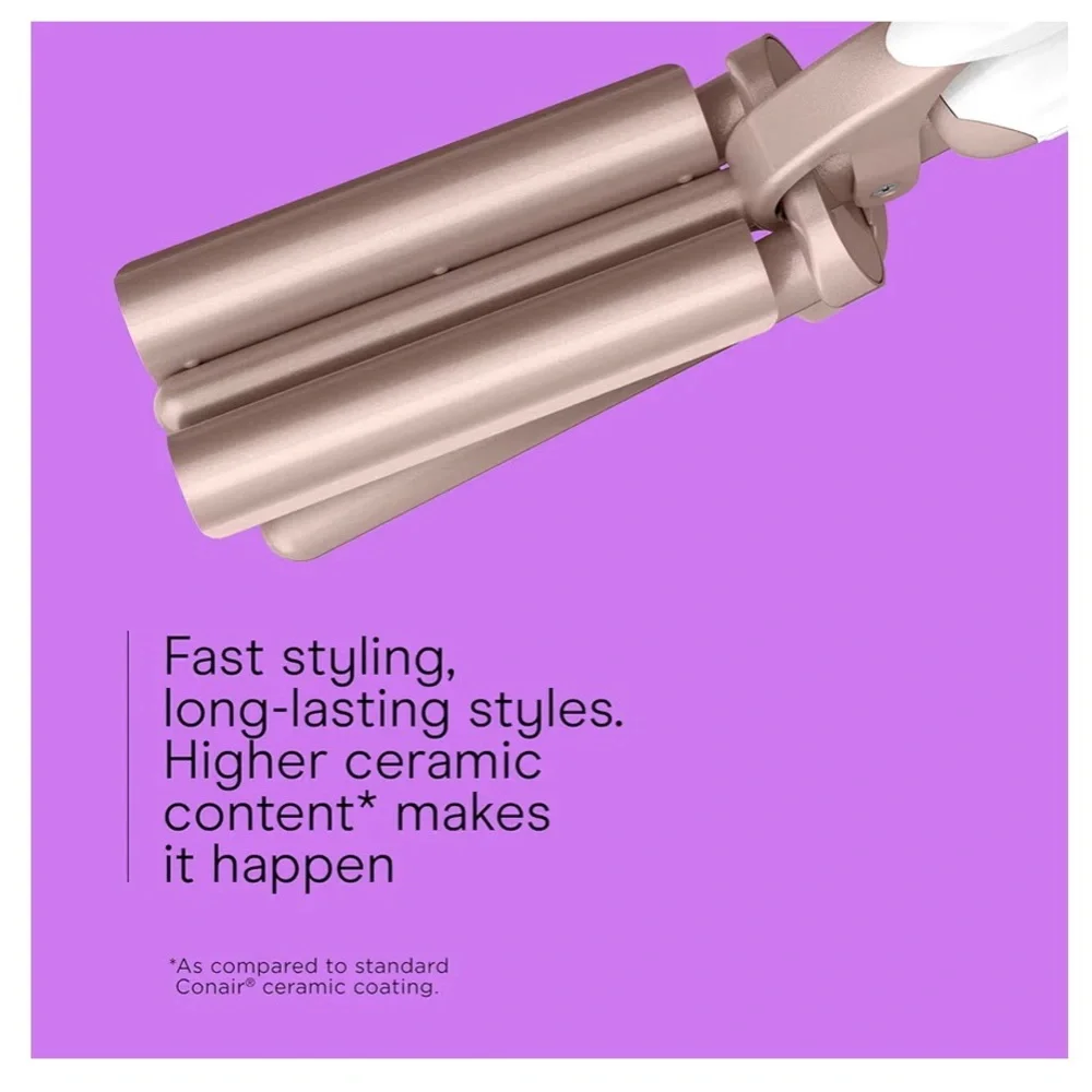 New BNIB Conair Double Ceramic Triple Barrel Waver, White/Rose Gold - Picture 3 of 10